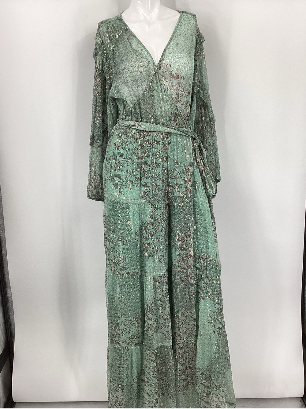 Sage Green Long Sleeve Wrap Maxi Dress